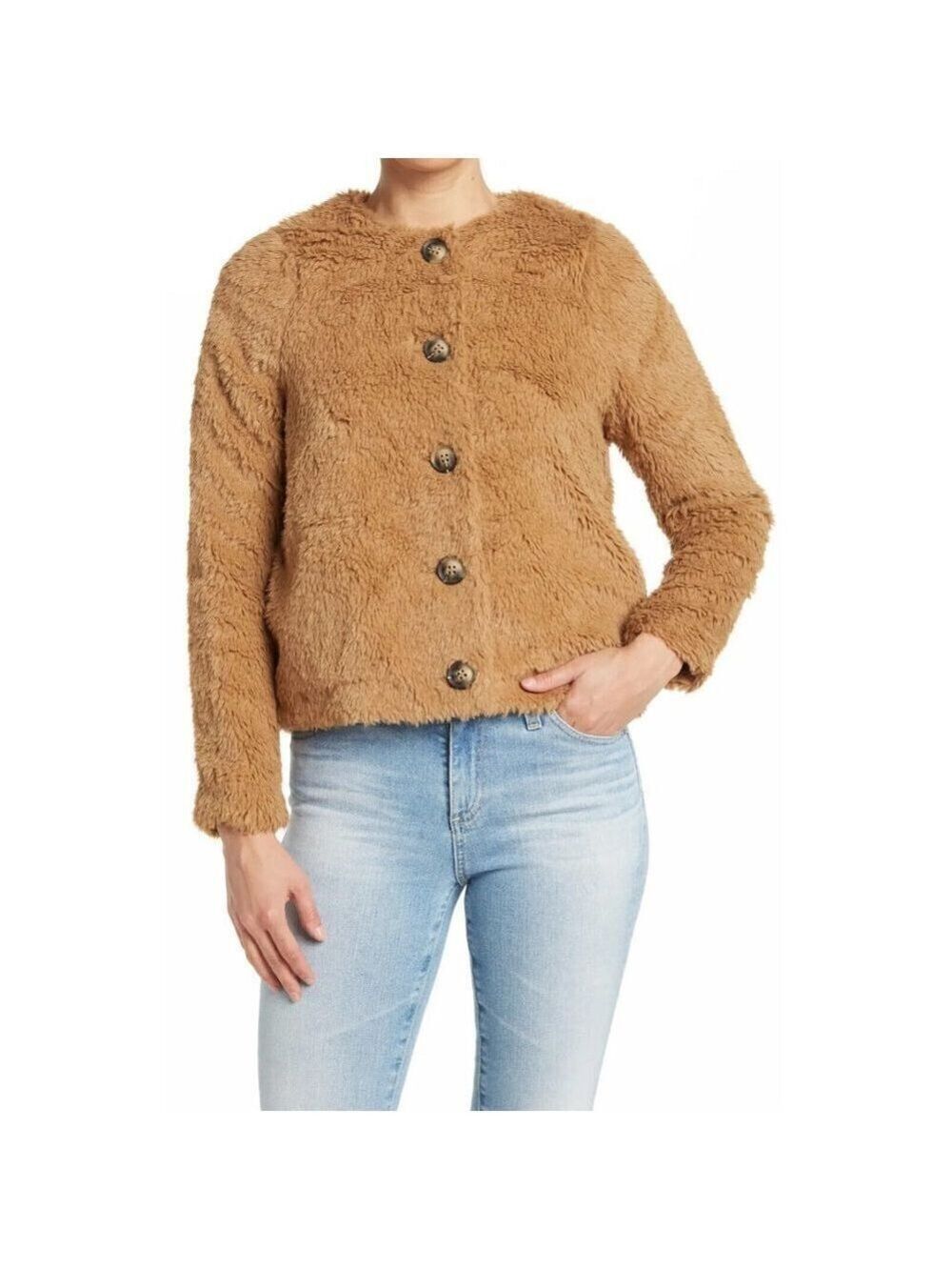 VERO Moda BNWOT Women "Amanda" Tan Short Faux Fur Teddy Jacket Xlarge Button Up